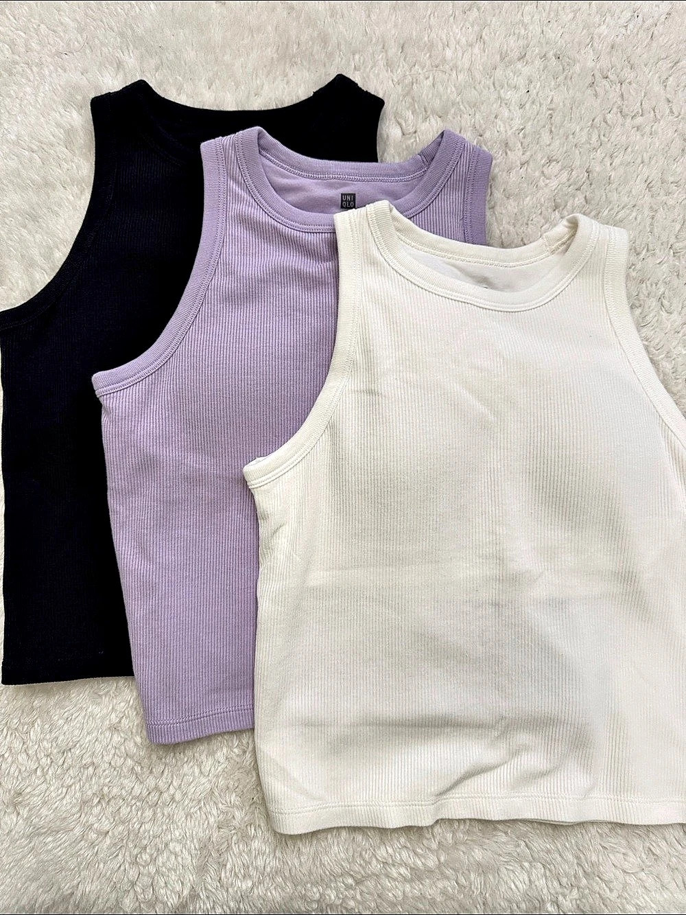 Uniqlo Ribbed Cropped Bra Top 3-Pack in Purple & Black Kids